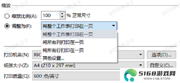 在打印设置中调整尺寸