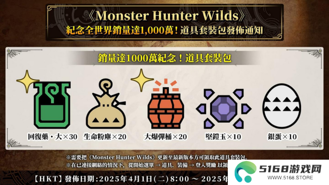 纪念销量破千万 《怪物猎人：荒野》玩家可获免费礼物